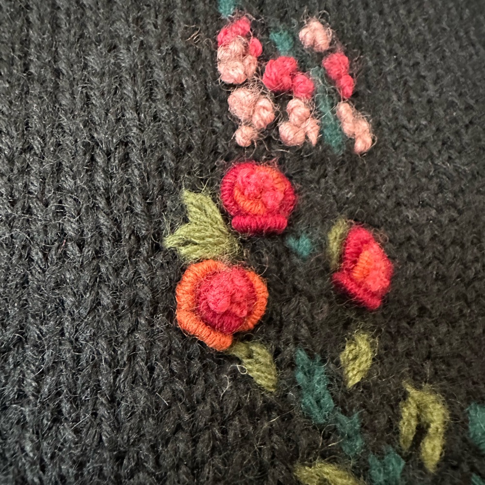 Laura Ashley Vintage Floral Embroidered Black Baba Yaga Cardigan - Picture 12 of 17